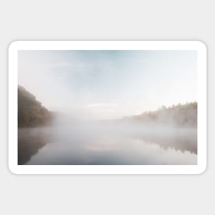 Landscape early morning fog just above the water level partly of Connecticut Rive Sticker